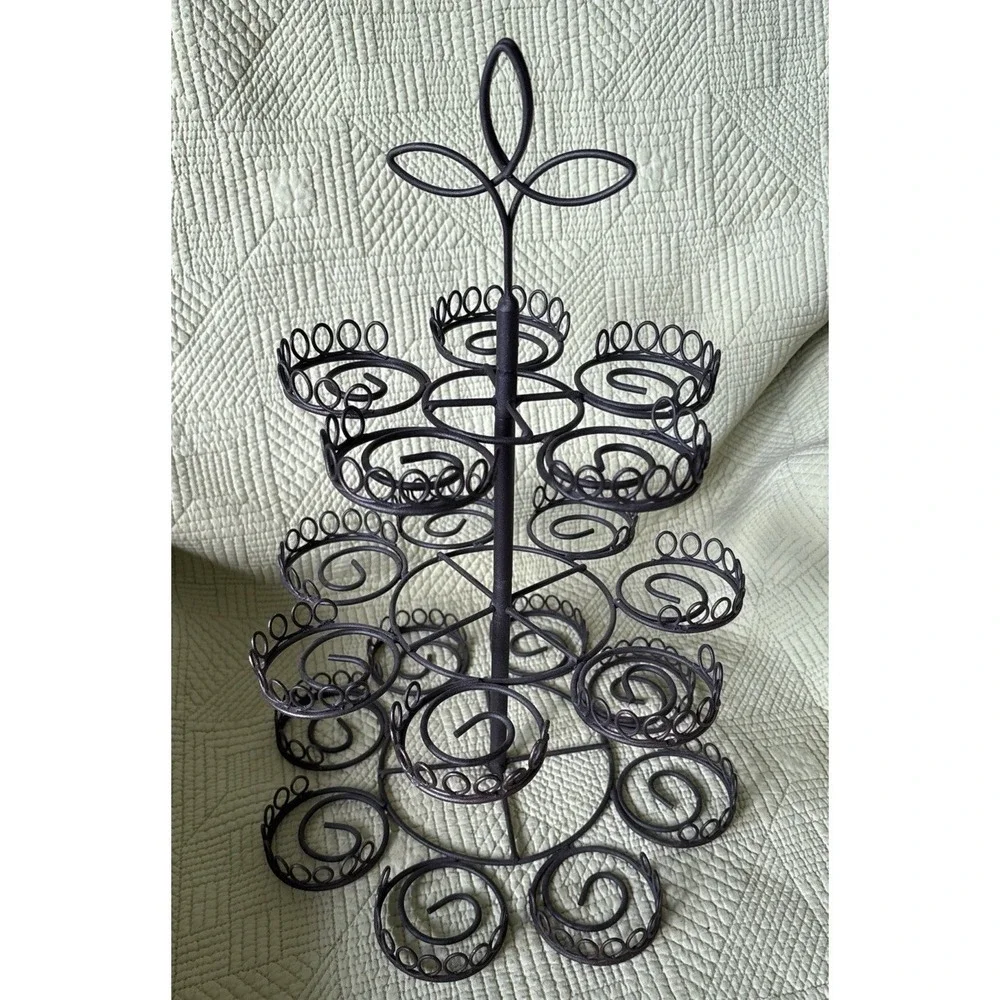 Black Metal 3 Tier Scroll Wire Cupcake Tree Stand 20 Cup Party Dessert Display